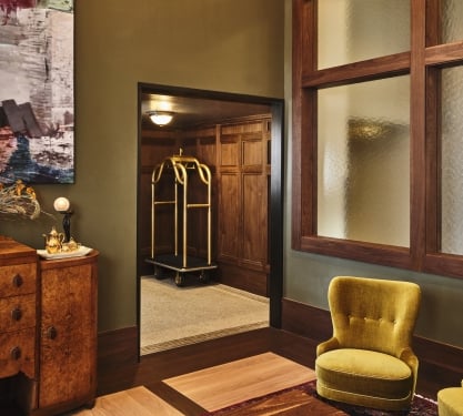entrance way to a room in the Crawford hotel