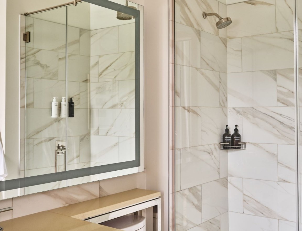 A bright, sleek shower.
