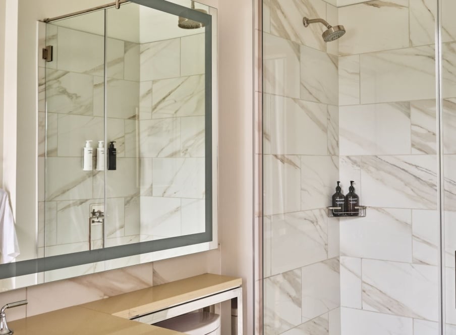 A bright, sleek shower.