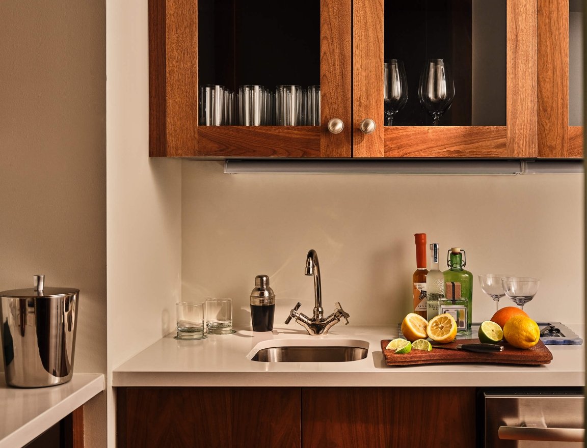 Kitchenette in the Crawford Suite at the Crawford Hotel in Denver, Colorado.