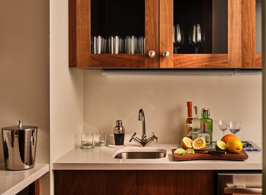 Kitchenette in the Crawford Suite at the Crawford Hotel in Denver, Colorado.