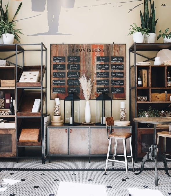 Seating area at Mercantile Dining & Provision at Union Station in Denver, Colorado.