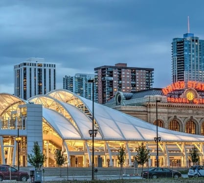 The exterior of Union Station in Denver, Colorado.