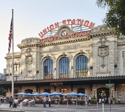 exterior view of denver union station on a nice day