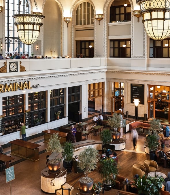 overhead view of the interior of denver union station