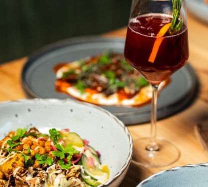close up of food sitting on a table prepared by Mercantile