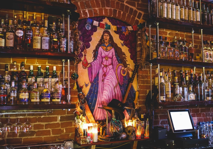 An image of Finns interior bar back wall