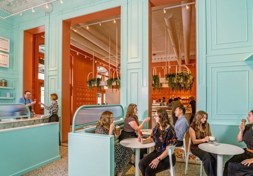 Customers enjoying Newly renovated Milkbox Ice Creamery in Denver, CO