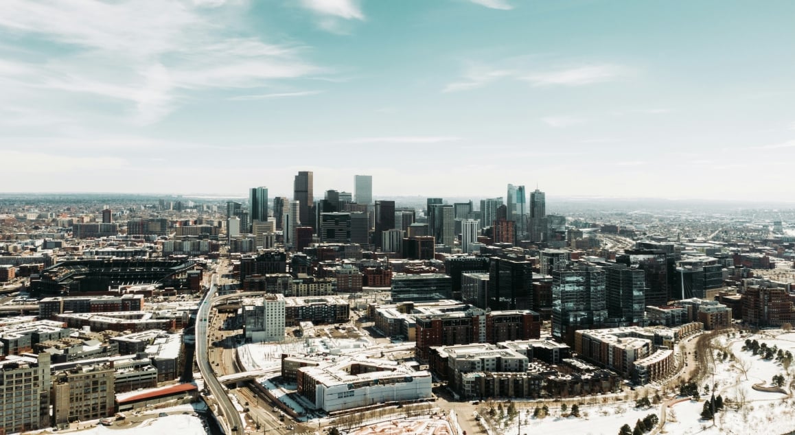 The Denver, Colorado skyline during the winter