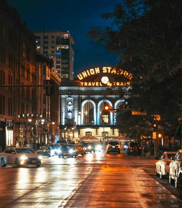 The Crawford Hotel view at night